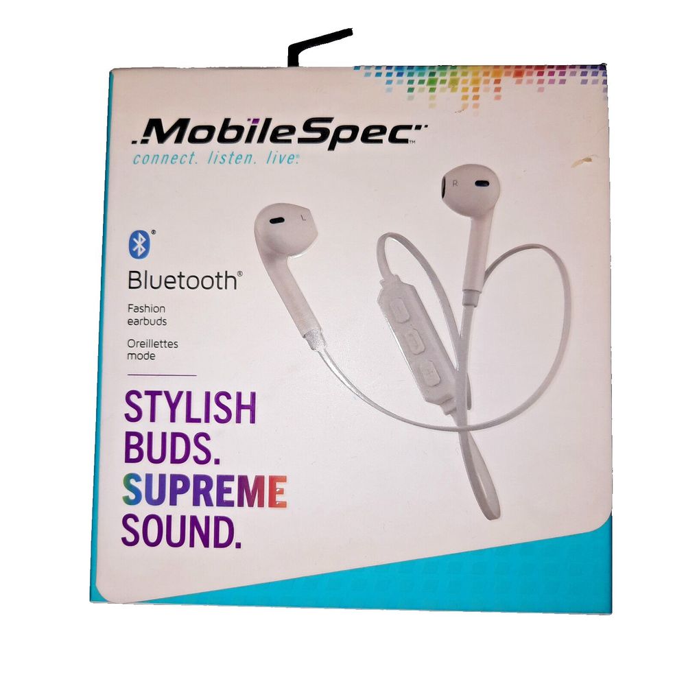 MobileSpec White Bluetooth Compatible Wireless Hi-Fi Earbuds Headphones MBS11302